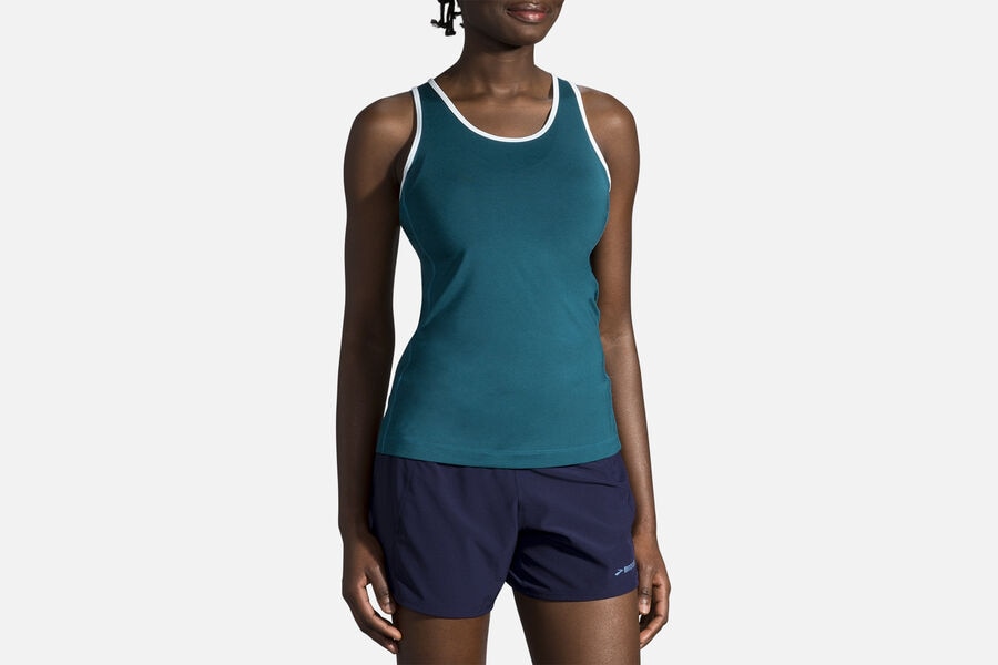 Womens Brooks Pick-Up Tank Tops Heather Deep Sea/Arctic | 891053-QMK